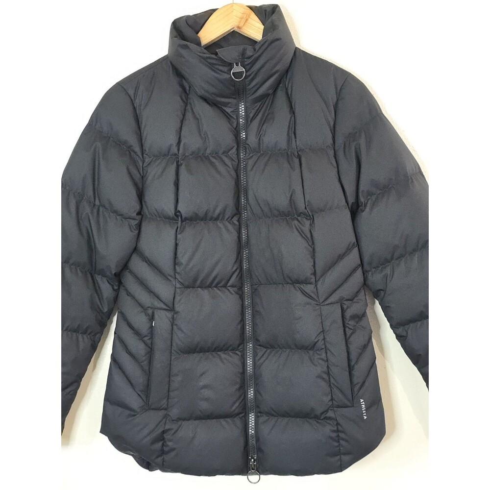 ATHLETA Downtown Puffer Jacket Parka Womens Size Small Black Zip Logo - Picture 6 of 12